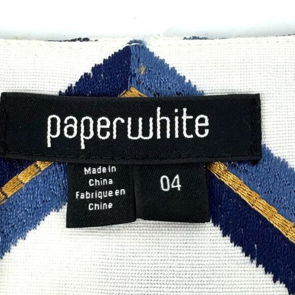 Paperwhite Chevron Open Jacket White Blue Gold Size 4 - Picture 10 of 10